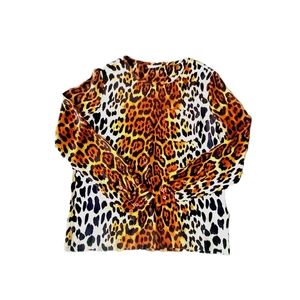 EQUIPMENT Animal Print Pop Over Bateau Collar Long Sleeve Blouse